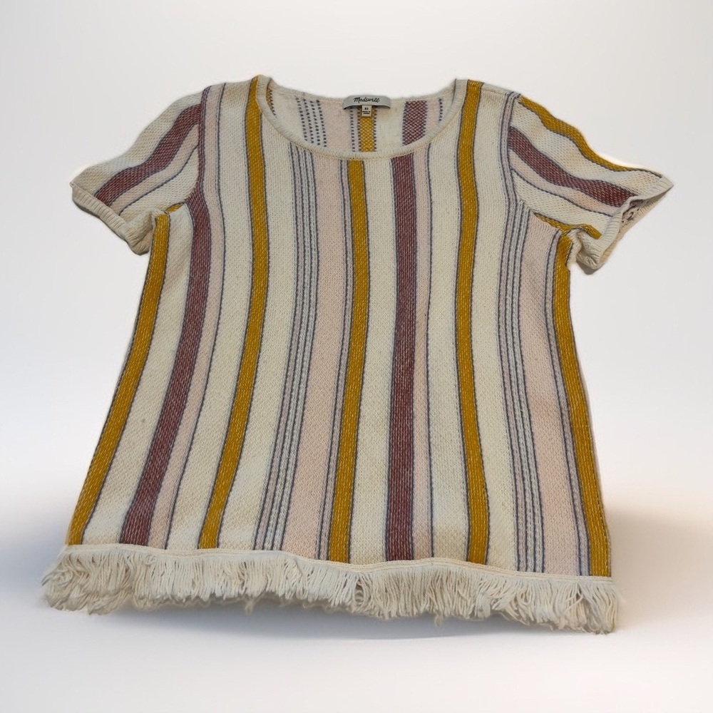 Madewell Striped Fringe Hem Knit Top Boho Festival Cottagecore Womens XS